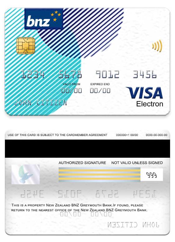 New Zealand BNZ Greymouth Bank visa electron card